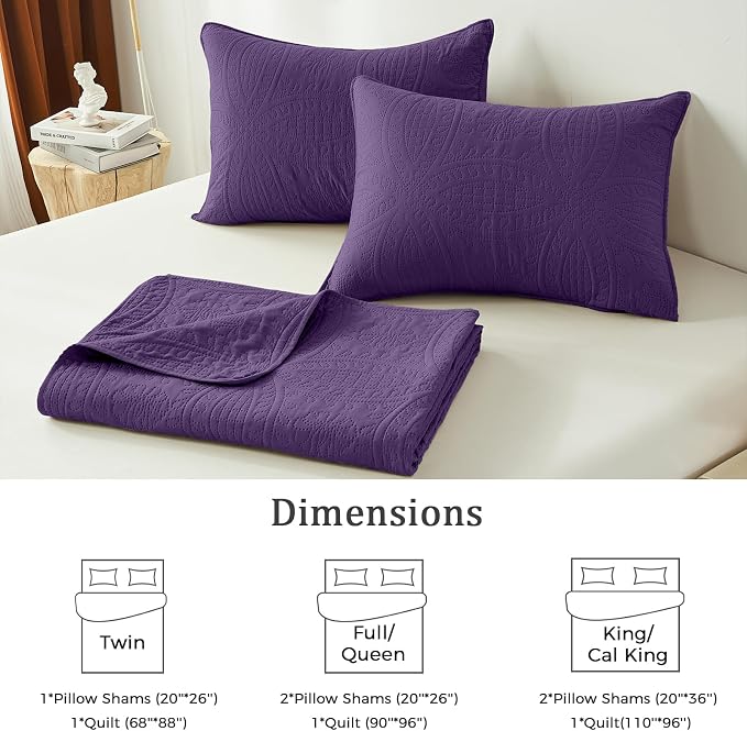 akkialla Purple Twin Quilt Set, Ultrasonic Lightweight Bedspread Coverlet for Modern Minimalist Bedroom, Soft Microfiber Coin Pattern Bedding, 2-Piece (1 Quilt, 1 Pillow Sham) | Breathable fabric