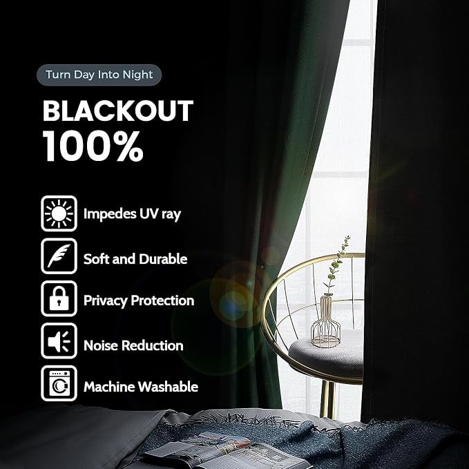 SimpleHome Pine Tree Green 100% Blackout Curtains Room Dark Living Room 84 | Curtains for Bedroom,Thermal Insulated Grommet Window Drapes,Curtains for Living Room with Black Back,52 x 84 Inch,2 Panels