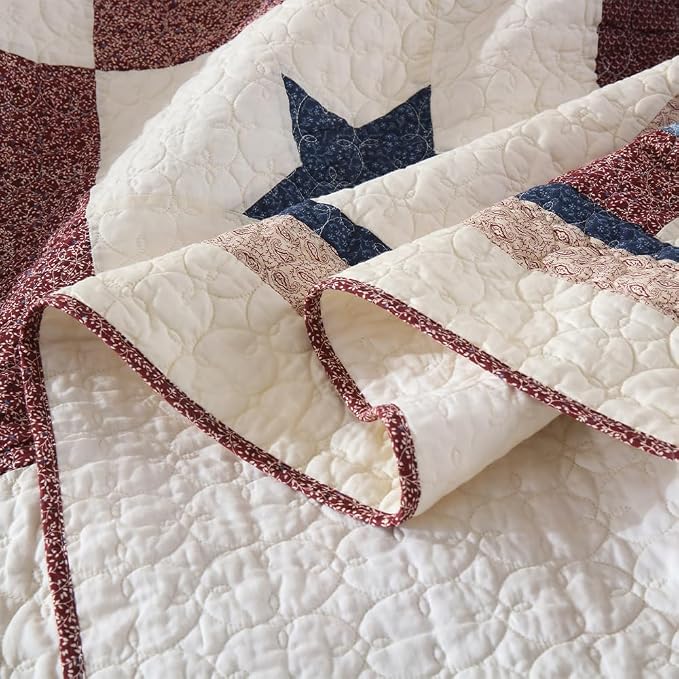 VISIMISI Cotton Bedding Quilt Sets 3 Pieces Reversible Coverlet Sets All Season Boys Real Patchwork Bedspread,Star Pattern,Queen Size | Breathable material