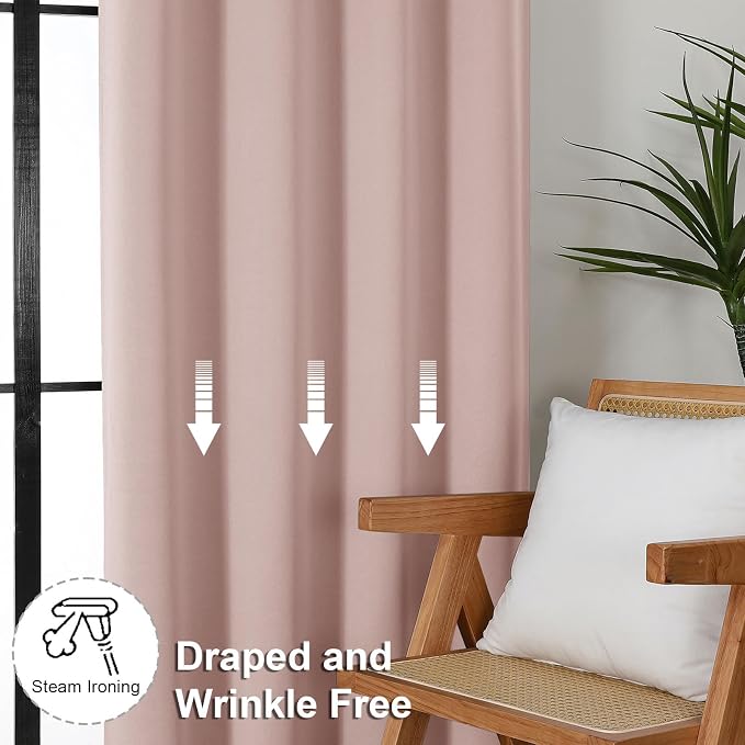 Simplebrand Ava Blush Short 24 Inches Blackout Curtain 2 Panels Set, Half Window Rod Pocket Privacy Curtain Tiers for Kitchen, Curtains Blackout for Bathroom Shades, W30 x L24 Inch, Blush