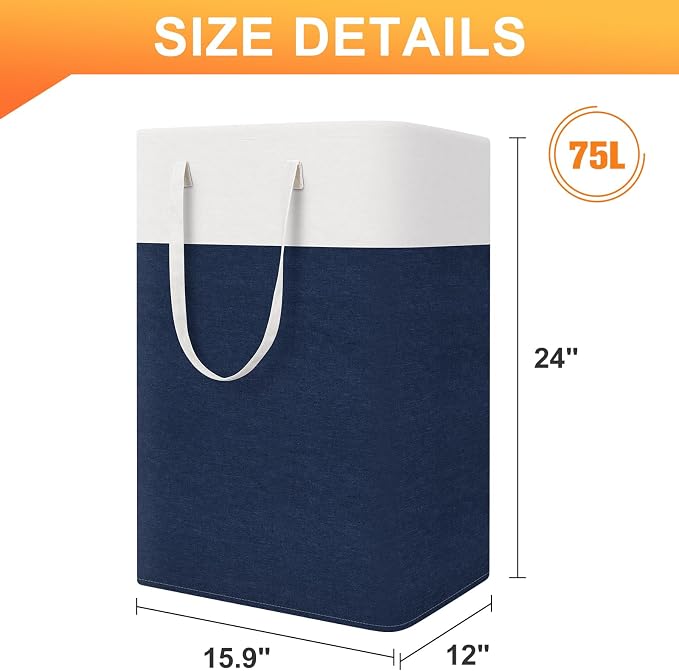 TasticTotes Laundry Basket 3-Pack, Laundry Hamper, 75L-Blue | Clothes Laundry Hamper, Collapsible Laundry Basket, Freestanding laundry hamper with Handles for Home or Dorm
