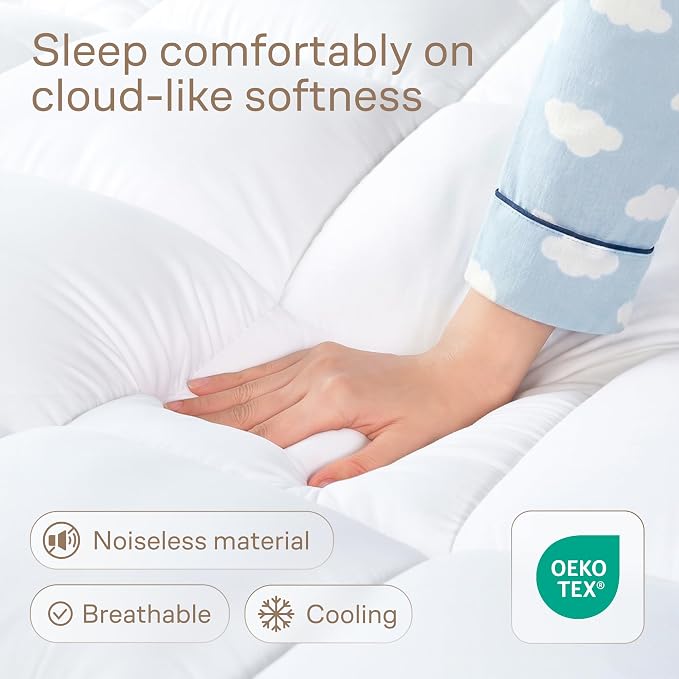 Ultra Soft & Cooling Mattress Topper - King Size | Cloud-Like Mattress Pad, Full Back Support, Breathable, Perfect for Hot Sleepers, White