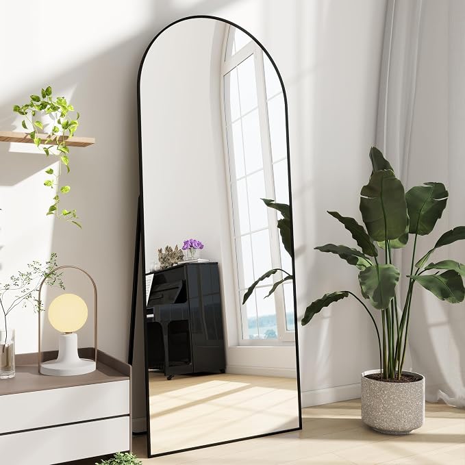 Dewfig Mirror Full Length, 64"X20" Arched Floor Mirror, Black | Aluminum Alloy Frame Full Body Mirror, HD Shatterproof Tempered Glass, Lean/Stand/Wall for Living Room,Bedroom, Dressing Room