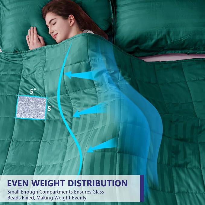 Weighted Blanket for Adults (12 lbs, 60" x 80", Glossy green Stripes) Heavy Blanket for Sleeping Perfect for 110-130 lbs, Queen Size Breathable Blanket with Premium Glass Bead, Machine Washable
