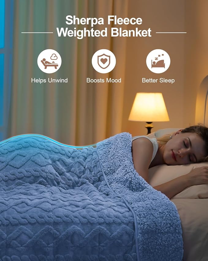 Ultra Soft Sherpa Weighted Blanket for Adults, 48"x72" 15lbs Heavy Blankets | Cozy Comfort for Relaxing Nights, Double-Sided Fluffy Sherpa & Fleece, Double Inner Layers-No Bead Bunching, Even Weight