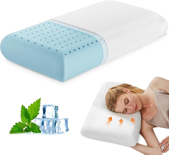 OLIXIS Memory Foam Pillow, Bed Pillows for Sleeping, Standard Size, 1 PCS | Firm and Comfortable Support, Bed Pillow for Back and Side Sleepers, Cooling Gel, Breathable Mesh & Washable Cover, White