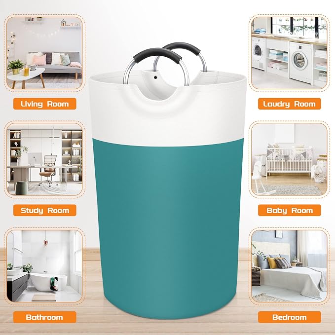 BlissTotes 115L Laundry Basket, Freestanding Collapsible Hamper, Green | Collapsible Dirty Clothes Hamper, Foldable Laundry Bag for Dorm, Waterproof Fabric, Padded Aluminum Handles