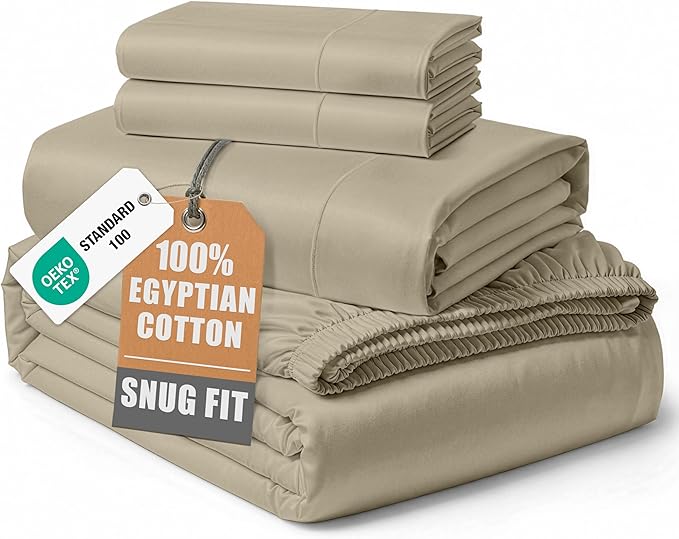 LANE LINEN Cotton California King Sheet Sets Egyptian Cotton Sateen - Linen | Cali King Sheets Set - 4-Piece Set, For Guests And Everyday Use, For A Silky Hotel-Style Bed, Guest-Ready Comfort