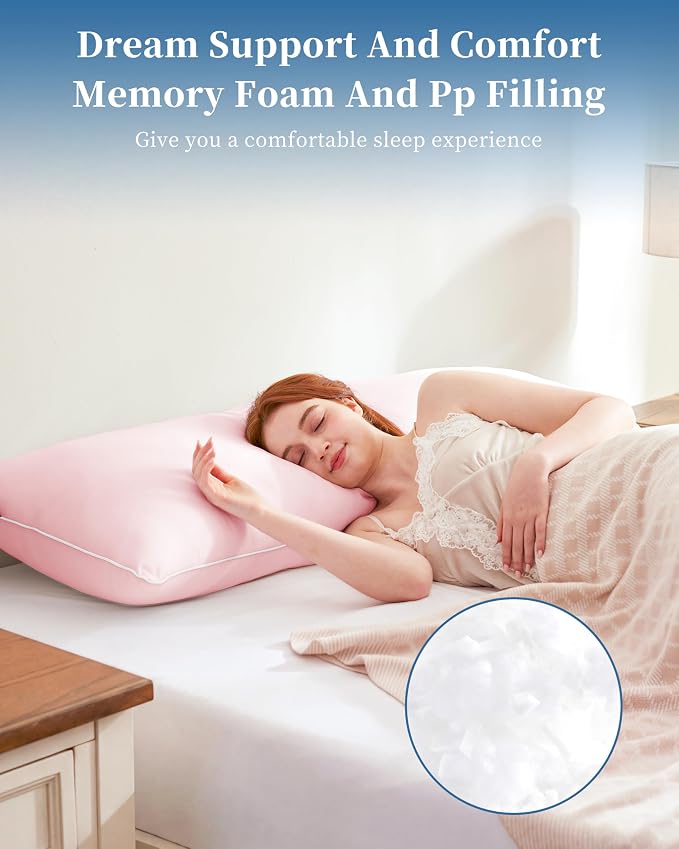 YZ HOME Full Body Pillow Insert -Large Long Bed Pillow for Side Sleeper | Full Body Pillow for Adults, Adjustable Height, Long Sleeping Breathable Bed Pillow-(Pink, 20x54'')