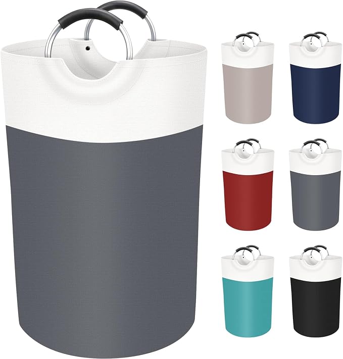 BlissTotes 75L Laundry Basket, Freestanding Collapsible Hamper, Gray | Collapsible Dirty Clothes Hamper, Foldable Laundry Bag for Dorm, Waterproof Fabric, Padded Aluminum Handles