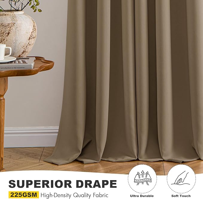 MIULEE Blackout Curtains for Bedroom 2 Panels 40 x 63 Inch Long Khaki | Thermal Insulated, Living Room Darkening Grommet Drapes, Noise Reducing, Light Blocking Window Treatments