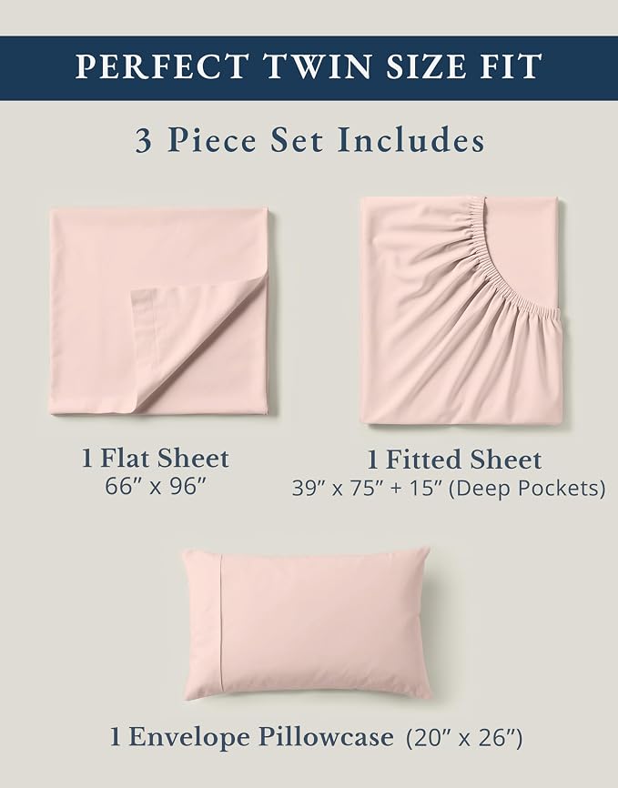 LANE LINEN Eco Friendly 100% Organic Cotton Twin Sheet Set, Hotel Quality Premium Bedding Sheets & Pillowcases Set Twin Size, Soft & Comfy Percale Sheets, Machine Wash Bed Sheets- Sepia Rose