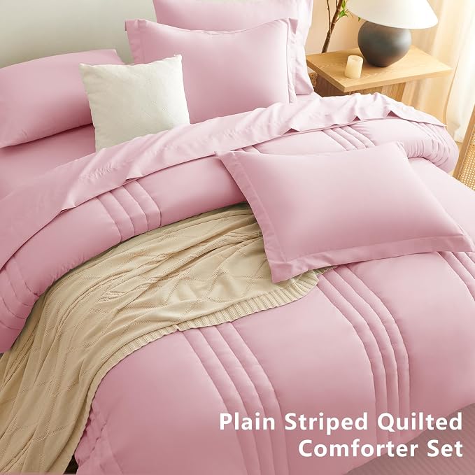 Twin XL Comforter Set Pink - 5 Pieces Complete Bedding Set | College Dorm Essentials, OEKO-TEX Certified, 240GSM Down-Alternative Comforter, 14" Deep-Pocket Sheets, Sham & Pillowcase