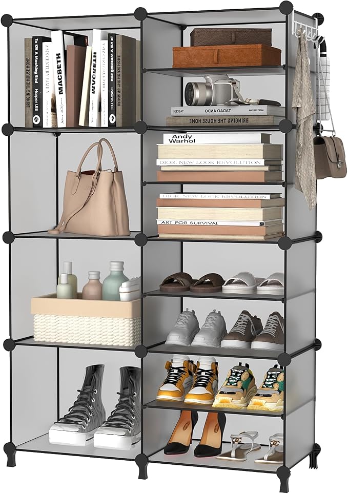AWTATOS Closet Organizer 8 Cube Storage Shelves, Grey | Closet Organizers, Clothes Storage Shelf, DIY Stackable Plastic Cubby Shelving for Closet Bedroom Living Room Office