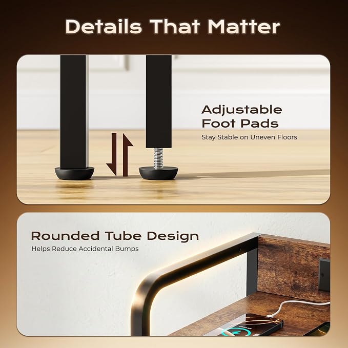 Huuger Nightstands Set of 2, Night Stand, Charging Station, USB-C Ports | 2 Drawers Bed Side Table, Open Shelf, 2-Way Power Panel Installation, End Table for Bedroom, Rustic Brown