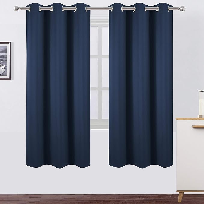 Navy Blue Thermal Blackout Curtains/42 x 72 Inch/Set of 2 Panels Room Darkening Curtains for Bedroom
