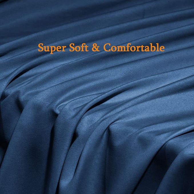 SONORO KATE Bed Sheet Set Super Soft Microfiber 1800 Series Luxury Egyptian Sheets Fit 18-24 Inch Deep Pocket Mattress Wrinkle-6 Piece (Navy Blue, King)