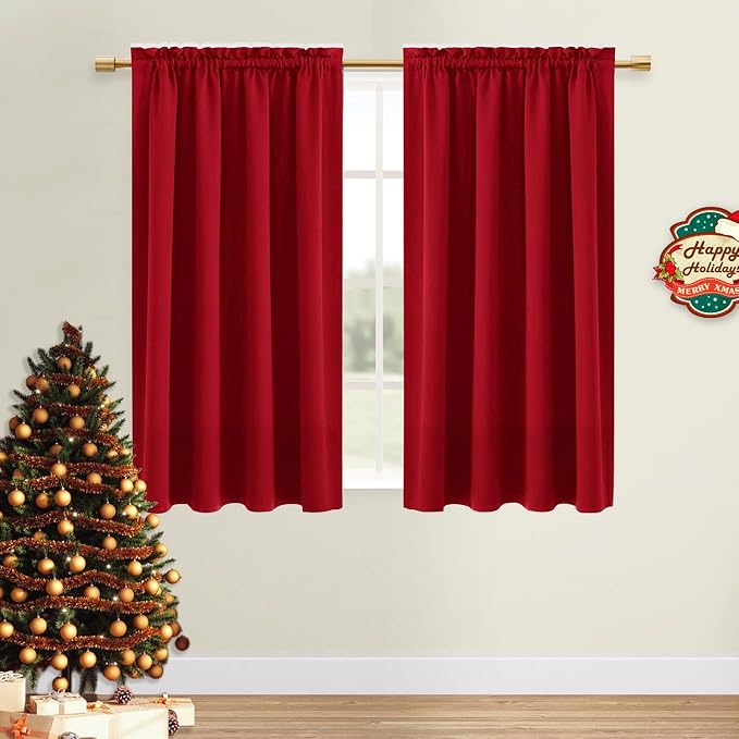 DWCN Blackout Curtains for Bedroom Living Room 52 x 54 Inch Long Red | 2 Panels Set, Room Darkening, Thermal Insulated, Light Blocking, Rod Pocket Drapes, Noise Reducing Window Treatments