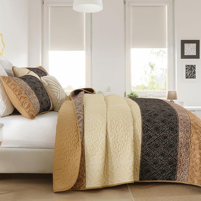 Cottolester Fall Twin Quilt Set for Dorm Bedding,2 Pieces Brown Bedspread | Lightweight Coverlets Set for Teens Boys Adults Students,Soft Microfiber Quilt Bedding for College 68"x86"