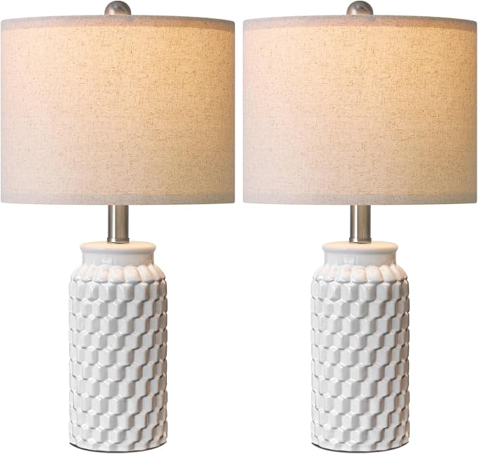USumkky 20.5" White Modern Ceramic Bedside Lamps Set of 2, Small Table Lamp for Bedroom Decor Farmhouse Nightstand Lamp for Living Room Office