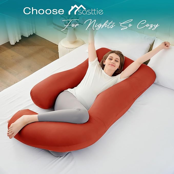 Cooling Pregnancy Pillows for Sleeping, 65'' Full Body Pillow, Orange | Sasttie Maternity Pillow, OEKO-TEX, Down Alternative, Removable Cover, Pregnant Women Must Haves, Maternity Essential