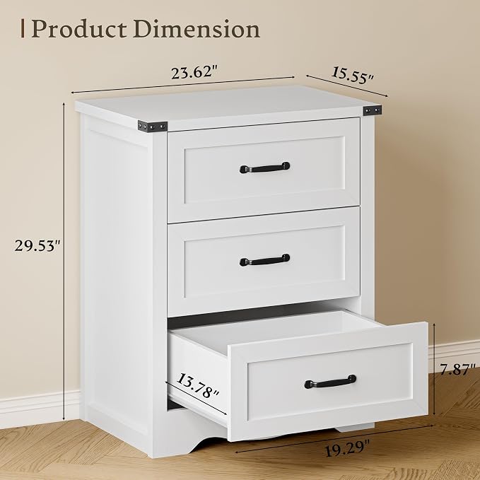 BORNOON 3-Drawer Dresser for Bedroom, Small Wooden Chest of Drawers with Metal Handles, Narrow Storage Cabinet with Anti-Tipping Design, Sturdy Dresser Organizer for Closet, Living Room, Entryway
