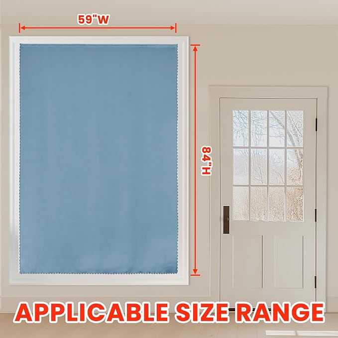 AJAZZ 100% Blackout Shades Window Cover Self Adhesive Curtains Sticky Curtain Portable Easy Open Black Out Curtains for Bedroom Living Room No Drilling (Light Blue, 59" W x 84" L 1 Panel)