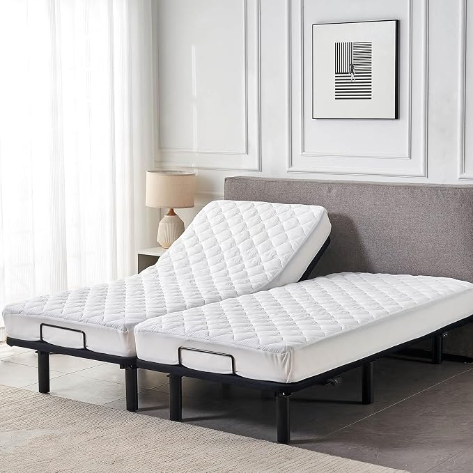 Kingnex Waterproof Split Queen Mattress Protector for Adjustable Beds | Quilted 2 Fitted Matress Cover in 1 Package, Each 30x80, Soft Brushed Microfiber Surface