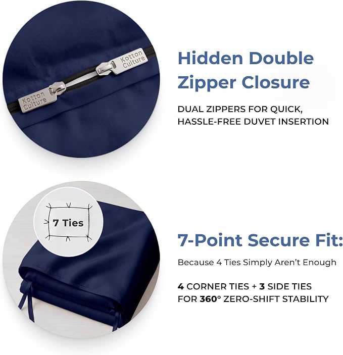 1 Pc Twin XL/Twin Duvet Cover Only-100% Egyptian Cotton 600 Thread Count Ultra Soft Premium Durable Comforter Cover Zipper Closure & Corner Ties - (Navy Blue, 68" X 90")
