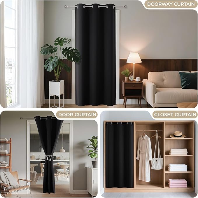 Joydeco Door Curtain Blackout Curtains for Doorway Privacy Closet Drapes | Room Divider Curtains for Bedroom Living Room, Sliding Door Curtains for Open Closet (Black, 32Wx80L, 1 Panel)