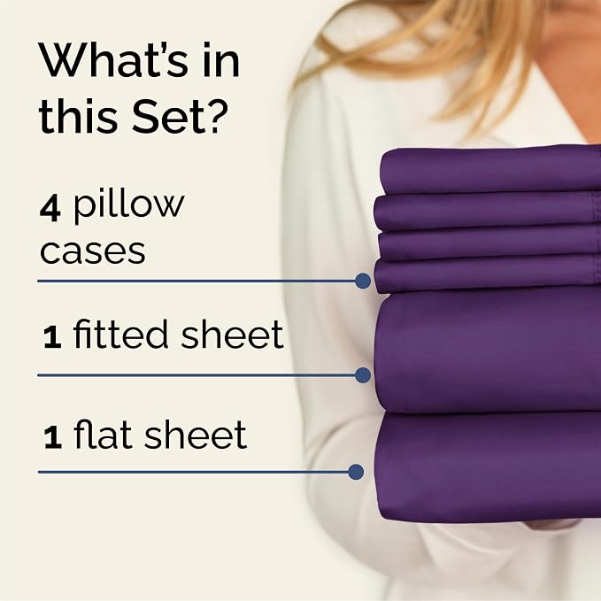 Queen 6 Piece Bed Sheet Set - Comfy, Breathable & Cooling Sheets - Purple | Ultra-Soft Hotel Luxury Bedding Set w/ 8-16 Inch Deep Pockets, 1 Flat & 1 Fitted Sheet & 4 Pillowcases, Wrinkle & Fade Free