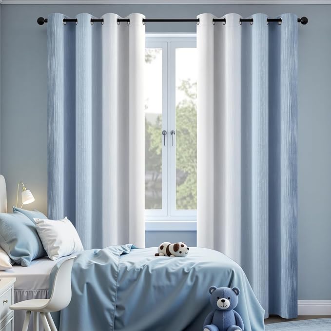 MIULEE Stone Blue and Greyish White Ombre Blackout Curtains 52Wx90L | Full Room Darkening,Thermal Insulated,90 Inch Long,Grommet Drapes for Bedroom/Living Room,Modern Window Treatments,Set of 2