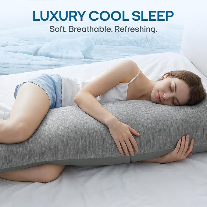 ZonLi Cooling Body Pillowcase for Hot Sleepers, Breathable Body Pillow Cover, Double-Sided Cooling Fabric, Soft Silky Touch, Ideal for Night Sweats, 20 x 54 Inch, Light Grey