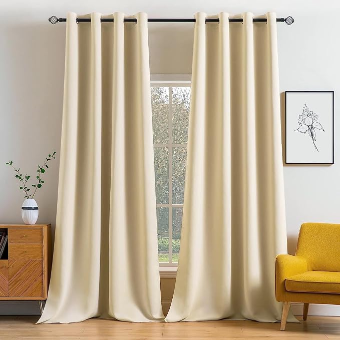 MIULEE Cream Beige Blackout Bedroom Curtains Drapes 96 Inch Long 52"x96" | Grommet Top, Room Darkening Window Drapes, Privacy Protection, Thermal Insulated, Heat Blocking, Light Blocking