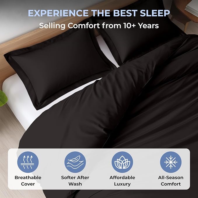 3 Pc Twin XL/Twin Duvet Cover Set-100% Egyptian Cotton 600 Thread Count Ultra Soft Premium Durable Comforter Cover Zipper Closure & Corner Ties- (Black, 68" X 90")