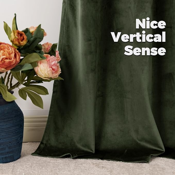 BGment 72 Inch Velvet Blackout Curtains for Bedroom, 2 Panels, Olive Green | 52x72 Inch Curtains for Living Room, Thermal Insulated, Super Soft, Soundproof, Room Darkening, Elegant, Back Tab Rod Pocket