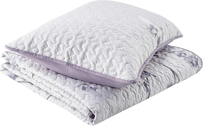 Comfort Spaces Bedspread Coverlet Set, Twin/Twin XL, 2 Piece, Grey/Purple | All Season, Microfiber, Classic Layered Look for Any Bed, Floral Pattern, Reversible, Lightweight, OEKO-TEX Certified