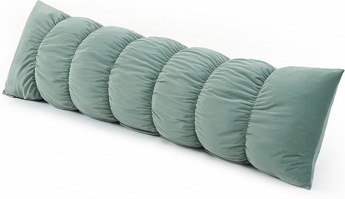 Pat. Pend. Segmented Body Pillow for Side Sleepers, 59 Inch, Green | Full body pillow for adults with a removable, washable soft velvet cover; long bed pillow design for everyday comfort.