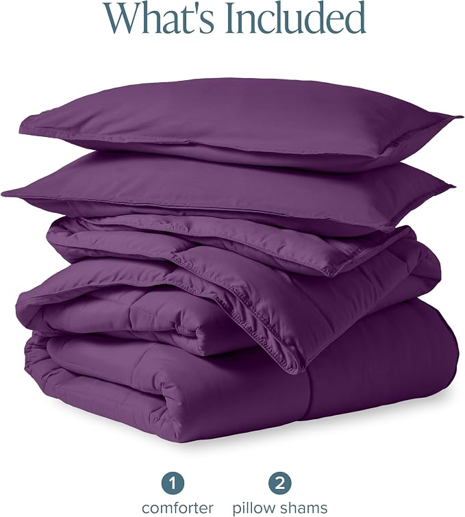 Bare Home Comforter Set - 1800 Ultra Soft (Oversized King, Plum) | All-Season, Breathable, Hypoallergenic, Premium 1800, Warm, Cozy
