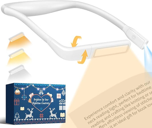 Neck Light, Rechargeable Book Light for Reading, Bright Dual Lamps | 3 Color Stepless Dimming Needlepoint Light, Sewing Knitting Gifts Crochet Accessories Crafts, White Elephant Gifts Christmas