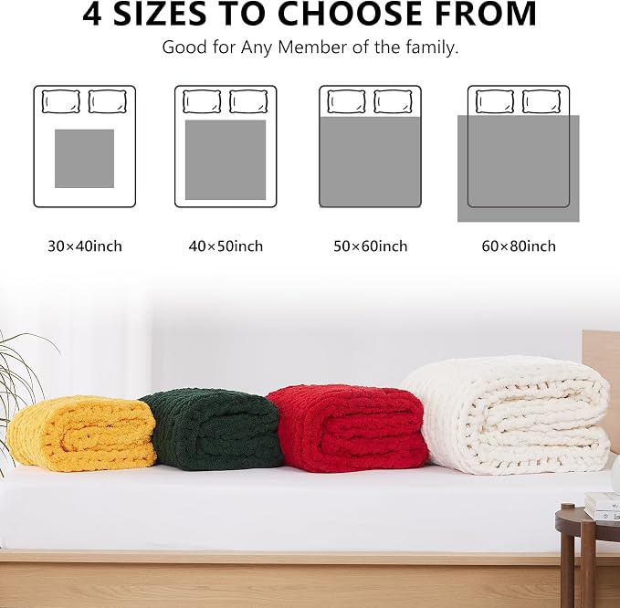 L'AGRATY Chunky Knit Throw Blanket for Couch, 60'' x 80'' Knit Throw, Red | Handmade Chenille Crochet Blanket for Sofa Bed, Thick Cable Knitted Blankets for Room Home Decor, Birthday Gift for Women Mom