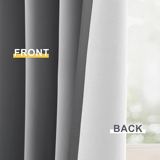 Yakamok Grey 100% Blackout Curtain Panels 84 inches, 40" Wide, 2 Panels | Blackout Curtain Panels for Bedroom, 2 Thick Layers Grommet Top Thermal Insulated Drapes with White Back for Living Room