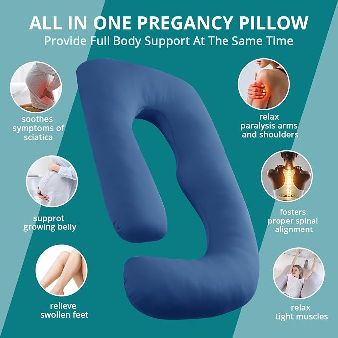Sasttie Cooling Pregnancy Pillows for Sleeping, 65'' Full Body Pillow, Navy | Sasttie Maternity Pillow, OEKO-TEX, Down Alternative, Removable Cover, Pregnant Women Must Haves, Maternity Essential