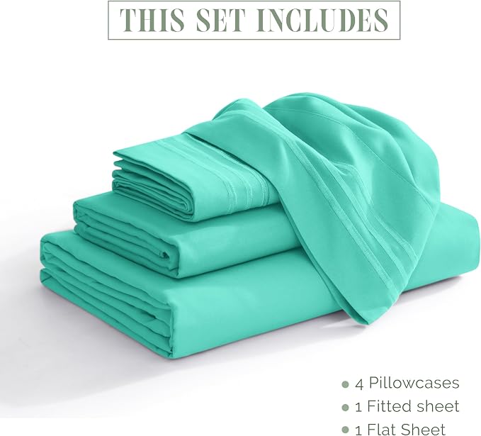 Elegant Comfort Luxurious 1500 Premium Hotel Quality Microfiber 4-Piece Sheet Set, 18-24 Inches Deep - Extra Deep Pocket Sheets - Ultra Soft 4PC Deep Pocket Sheets, Twin/Twin XL, Paradise Teal
