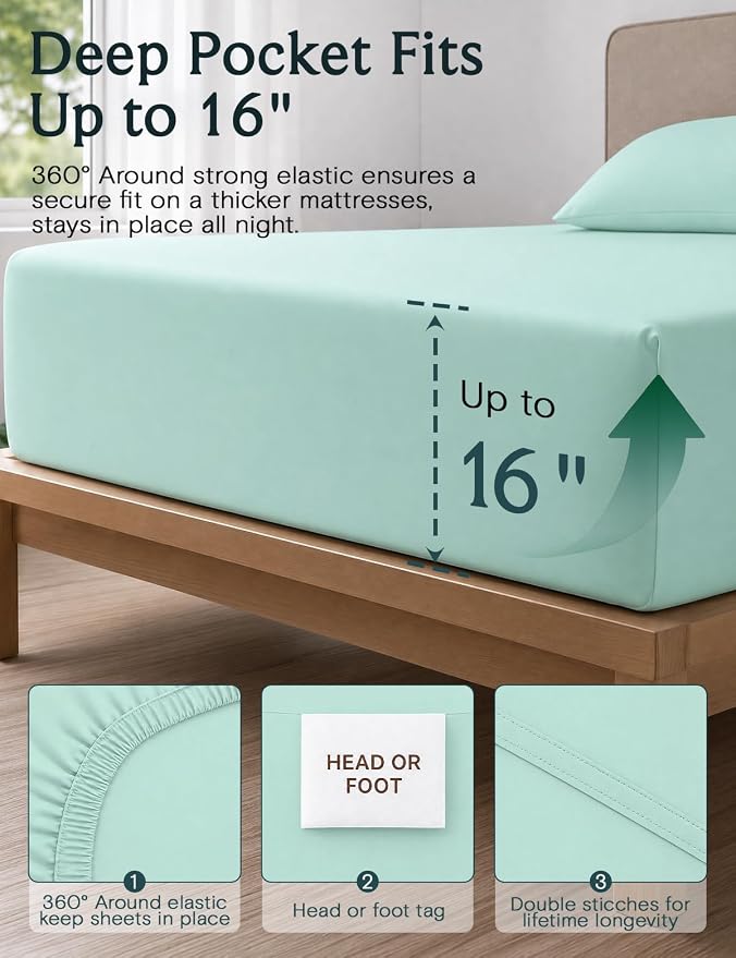 Cal King Size Sheets Set, Cooling & Soft Deep Pocket Bed Sheets, 4PC | LuxClub Silky Fitted Sheet & Pillowcase Sets, Breathable Hotel Luxury Bedding for Mattress Wrinkle Free, Aquamarine