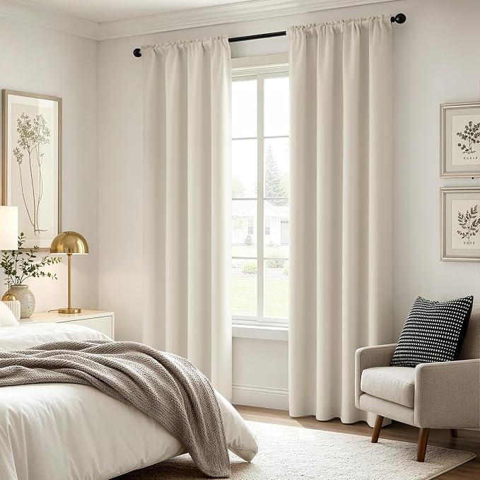 MIULEE 84 Inch Length Beige-White Blackout Bedroom Curtains Set of 4 | Thermal Curtains for Summer Heat, Light Blocking Privacy Bedroom Window Drapes, Top&Bottom Rod Pocket, Living Room