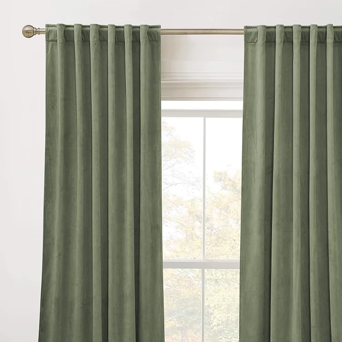 RYB HOME Velvet Curtains 108 inches Long, Extra Long High Ceiling Curtains | Thermal Insulated, Luxurious Home Decor, Curtains for Apartment Loft Large Windows, W52 x L108, Sage Green, 2 Panels Set