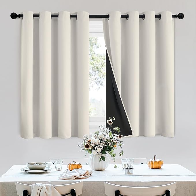 SimpleHome Cream 100% Blackout Curtains Room Darkening Living Room 36 Inch | Curtains for Bedroom,Thermal Insulated Grommet Window Drapes,Curtains for Living Room with Black Back,52 x 36 Inch,2 Panels