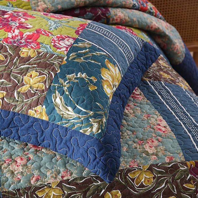 VISIMISI Cotton Bedspread Quilt Sets Reversible Bedding Coverlet Sets 3 Pieces Patchwork Blue Vintage Floral Paisley Bedspread, King Size