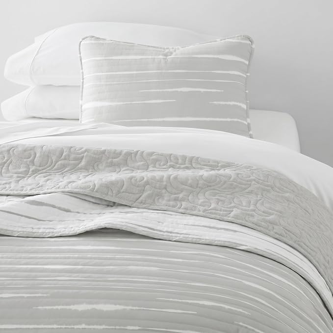 Merit Linens Soft Quilt Coverlet Bedding Set - Reversible Patterns - Twin/TwinXL Light Gray